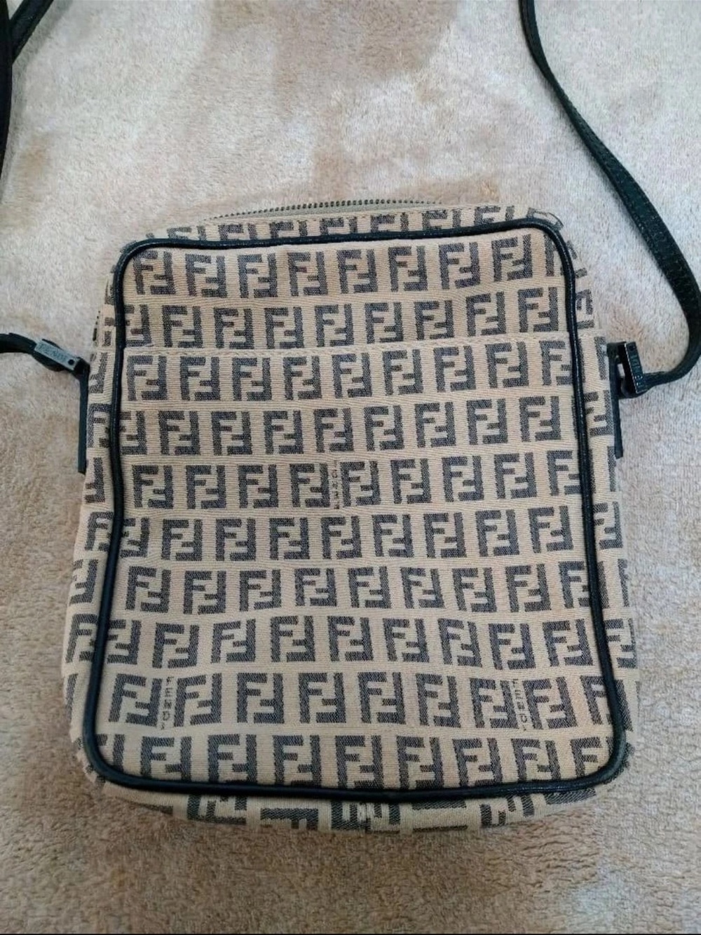 Fendi Monogram Zucca Crossbody Messenger in Beige and Black
